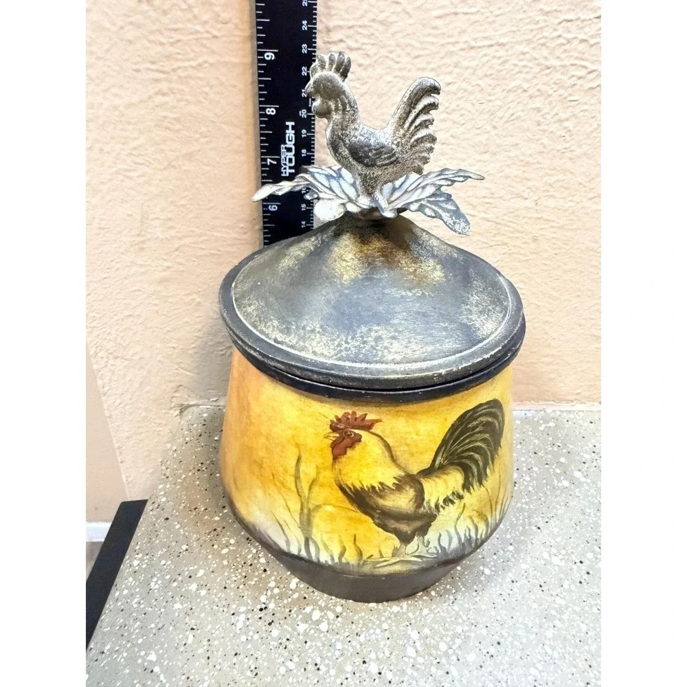 Vintage CBK Country Rustic‎ Kitchen Storage Canister Rooster Set w Tray 18x12x6